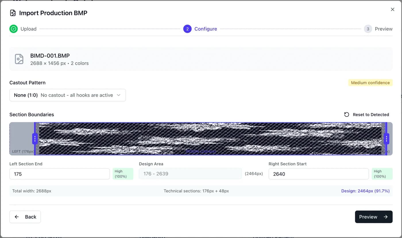 Import production BMP dialog