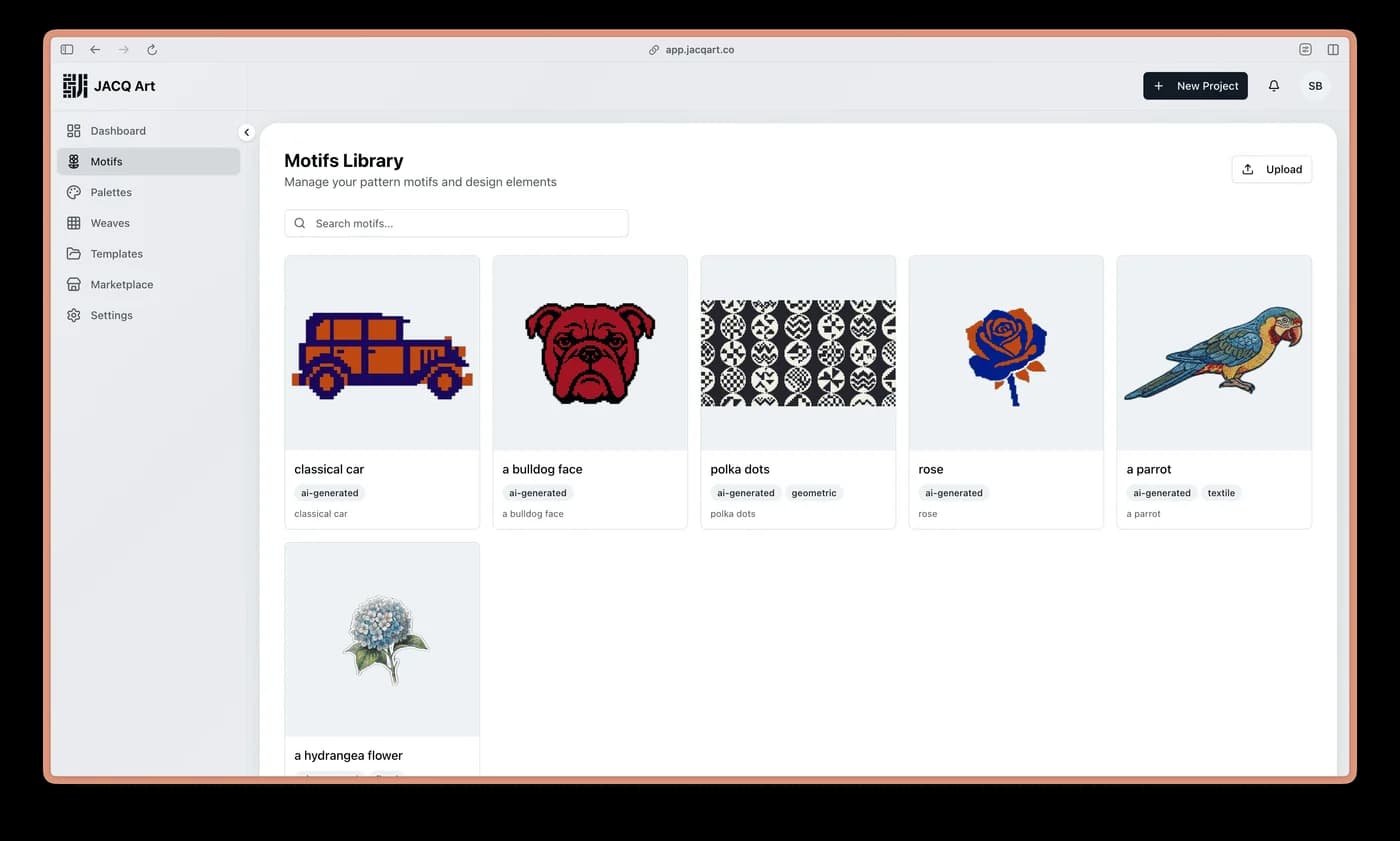 JACQ Art motif library with saved motifs